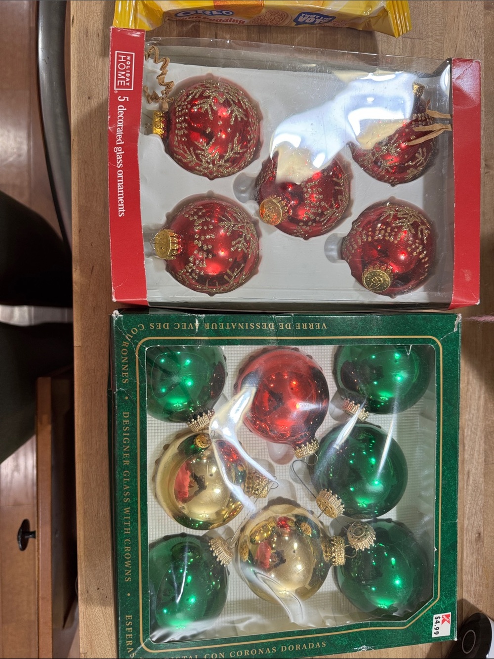 Vintage Christmas Glass Ornament Set - Red, Green & Gold -